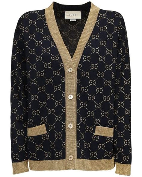 gucci gg cotton lurex cardigan|Blue / Gold Cotton Lamé GG Cardigan .